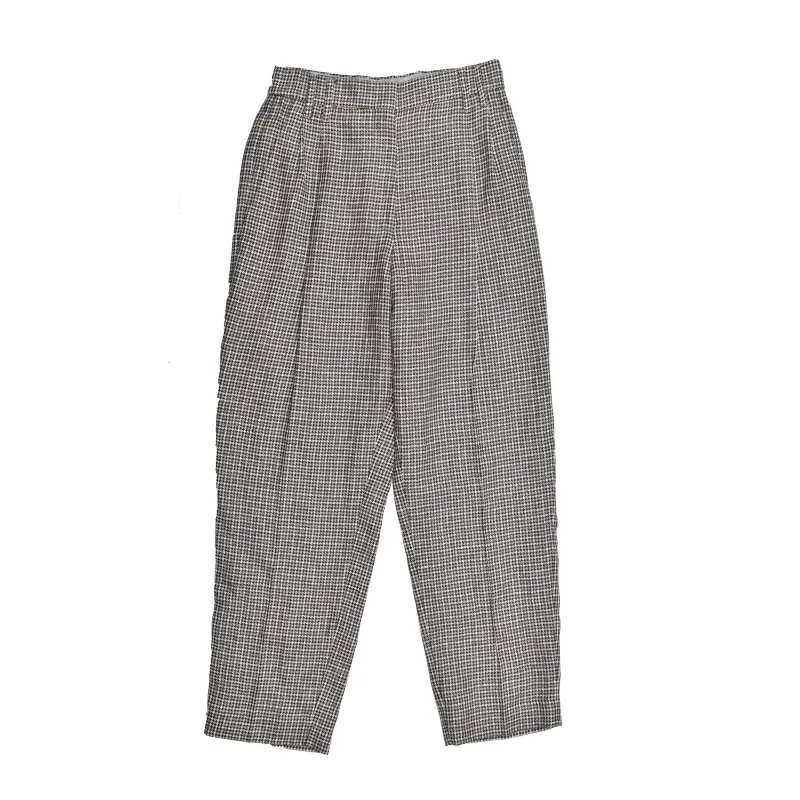BRUNELLO CUCINELLI WOMEN'S BEIGE BLUE LINEN HOUNDSTOOTH TROUSERS made by Brunello Cucinelli