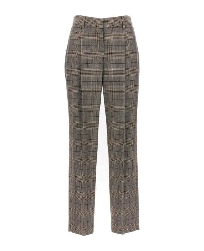 BRUNELLO CUCINELLI WOMEN'S BEIGE PLAID WIDE-LEG TROUSERS made by Brunello Cucinelli