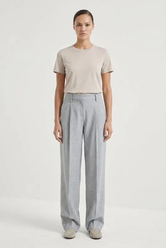 BRUNELLO CUCINELLI WOMEN'S LIGHT GREY LINEN WOOL TROUSERS made by Brunello Cucinelli