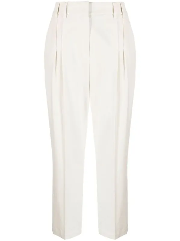 BRUNELLO CUCINELLI WOMEN'S CREAM TAILORED PLEATED TROUSERS made by Brunello Cucinelli