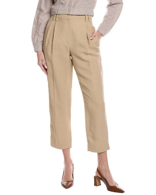 BRUNELLO CUCINELLI WOMEN'S BEIGE LINEN BLEND CROPPED TROUSERS made by Brunello Cucinelli