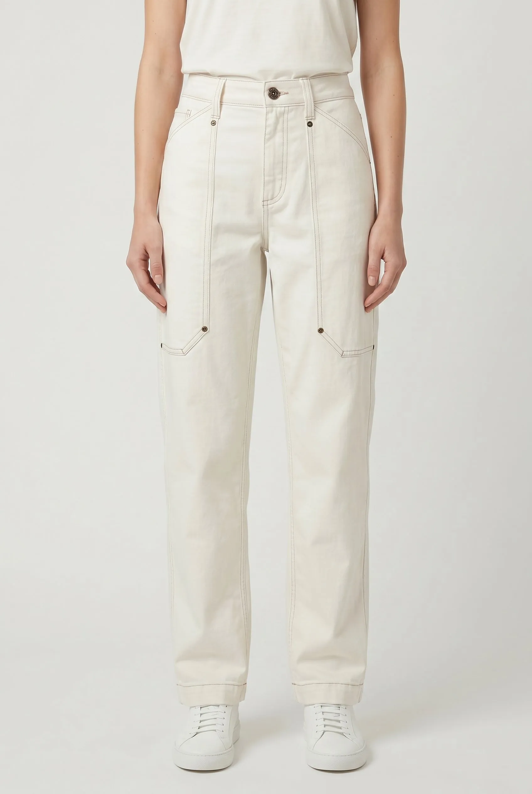 BRUNELLO CUCINELLI WOMEN'S OFF WHITE RELAXED COTTON TROUSERS sold by Lord & Taylor