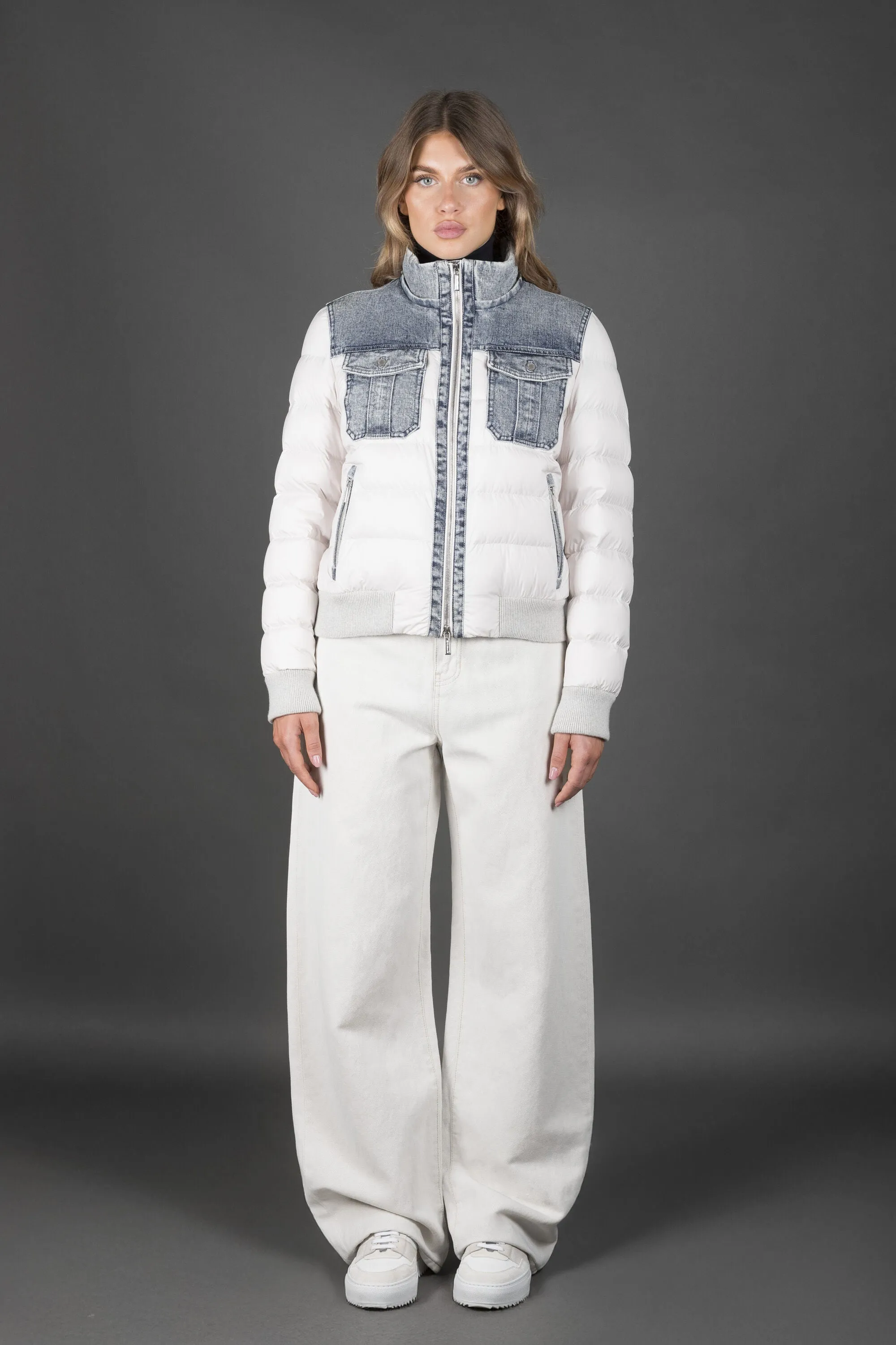 MOORER WOMEN'S WHITE PUFFER JACKET WITH DENIM ACCENTS sold by Lord & Taylor product image thumbnail 2