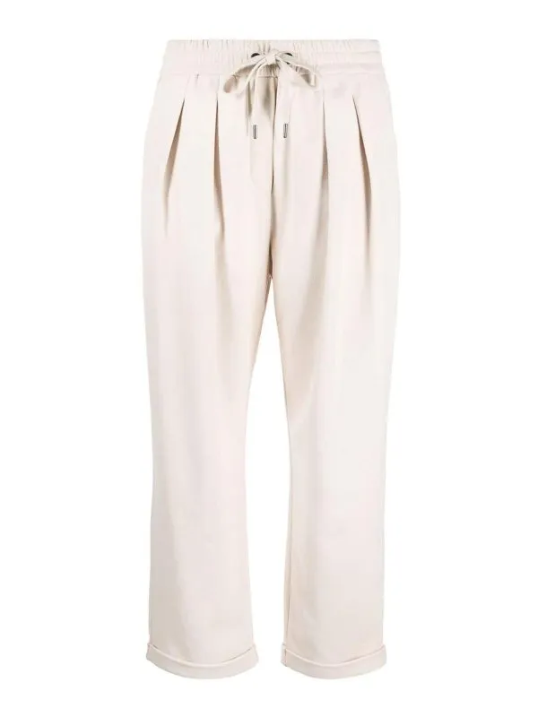 BRUNELLO CUCINELLI WOMEN'S IVORY PLEATED COTTON TROUSERS made by Brunello Cucinelli