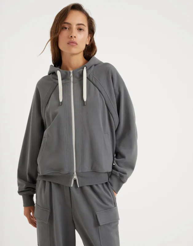 BRUNELLO CUCINELLI WOMEN'S GREY COTTON ZIP HOODIE made by Brunello Cucinelli