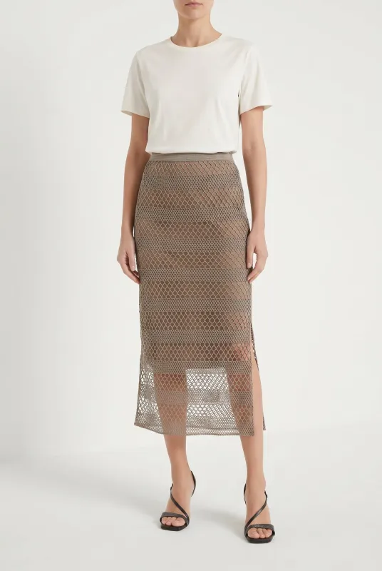 BRUNELLO CUCINELLI WOMEN'S TAUPE MESH MIDI SKIRT made by Brunello Cucinelli