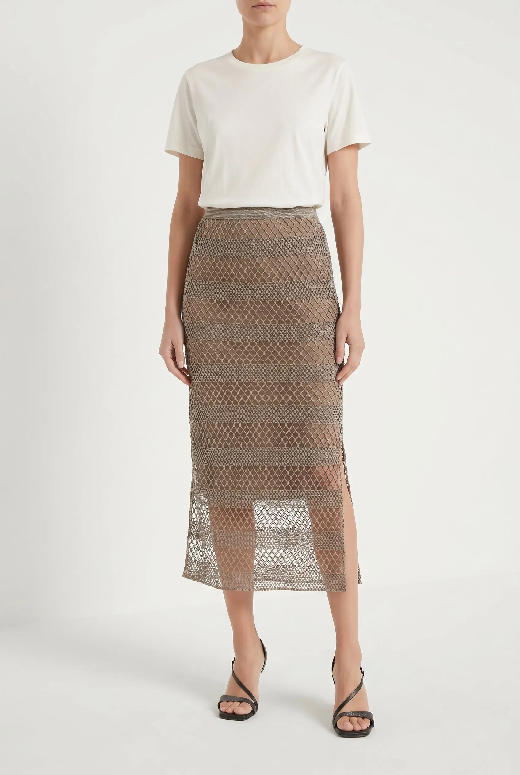 BRUNELLO CUCINELLI WOMEN'S TAUPE MESH MIDI SKIRT sold by Lord & Taylor