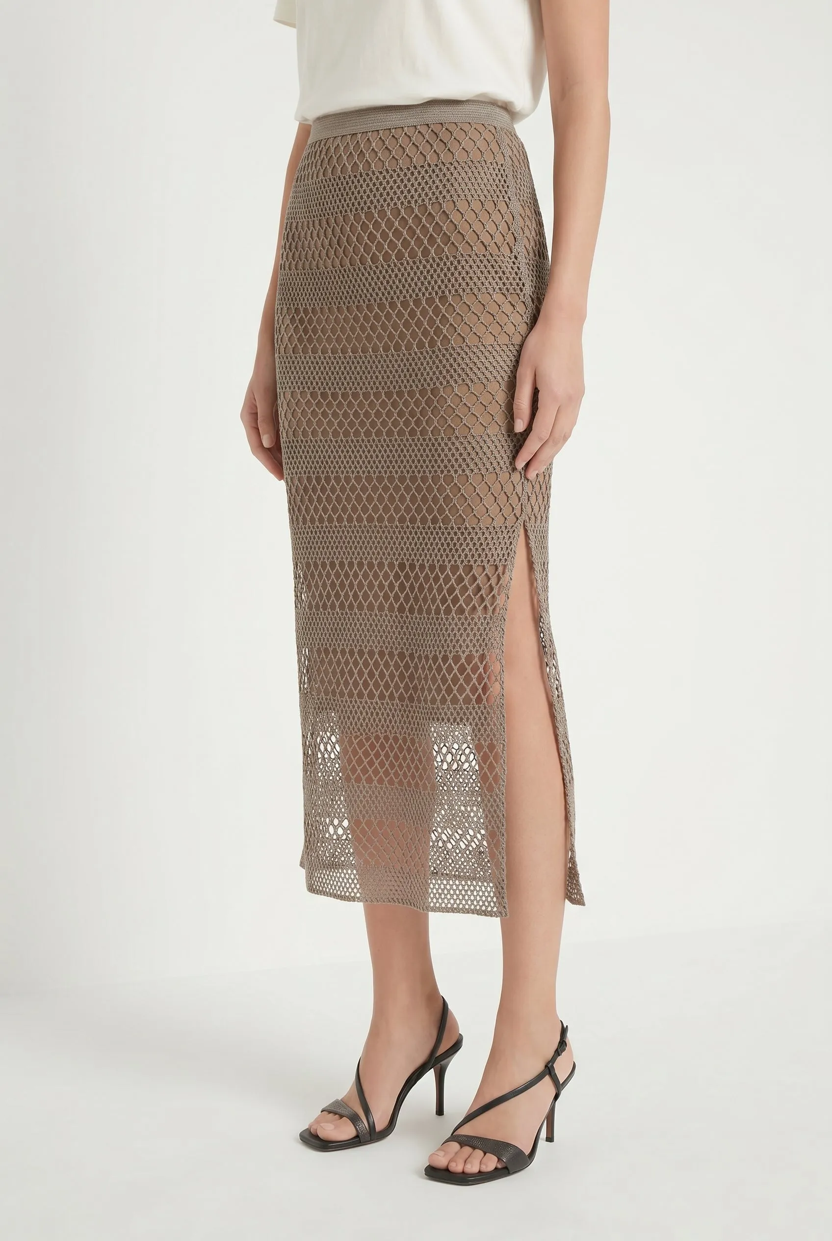 BRUNELLO CUCINELLI WOMEN'S TAUPE MESH MIDI SKIRT sold by Lord & Taylor product image thumbnail 3