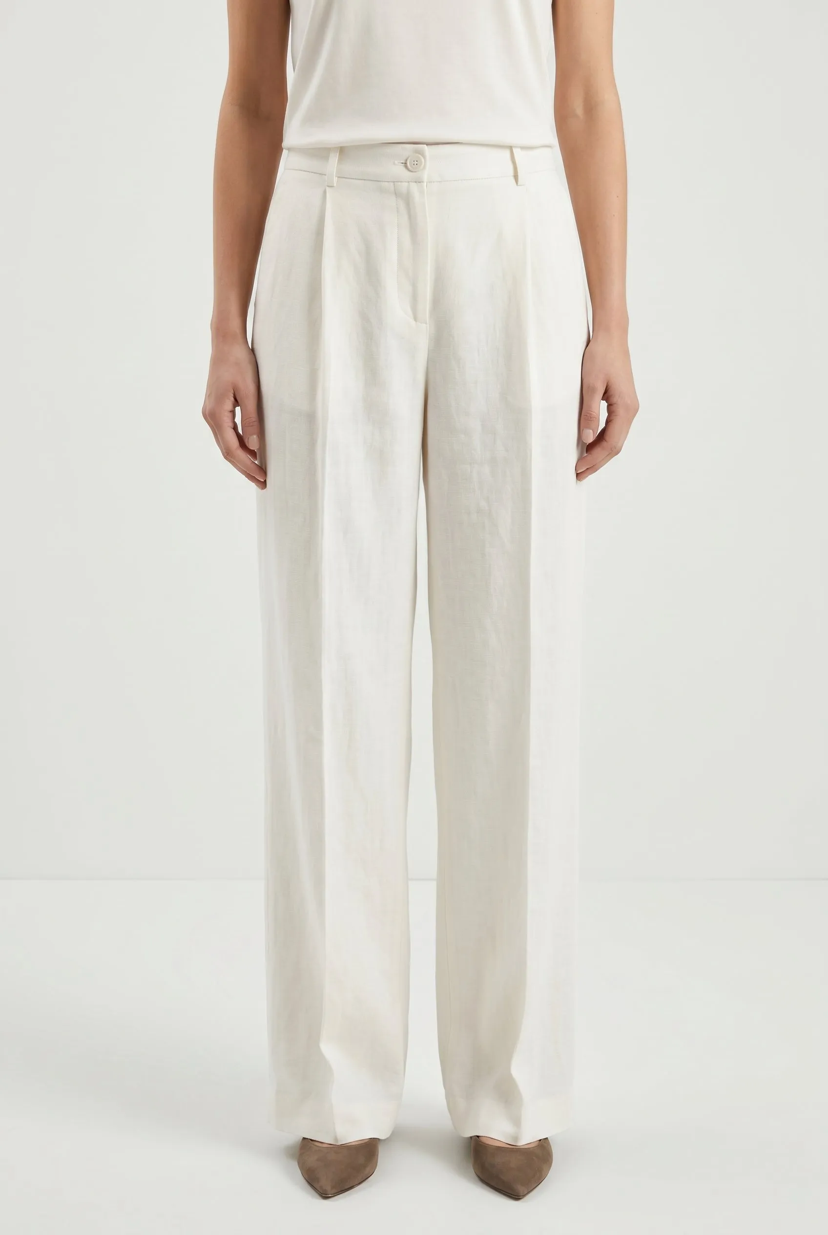 BRUNELLO CUCINELLI WOMEN'S OFF WHITE LINEN WIDE TROUSERS sold by Lord & Taylor product image thumbnail 3