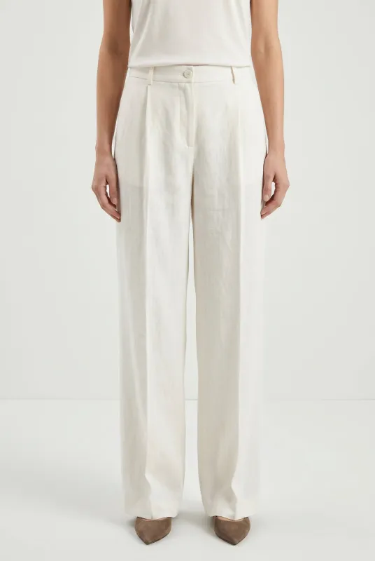 BRUNELLO CUCINELLI WOMEN'S OFF WHITE LINEN WIDE TROUSERS made by Brunello Cucinelli