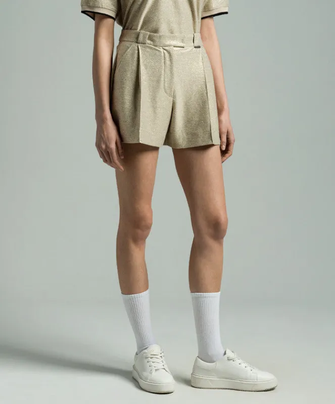 BRUNELLO CUCINELLI WOMEN'S LIGHT GOLD LINEN SHORTS made by Brunello Cucinelli