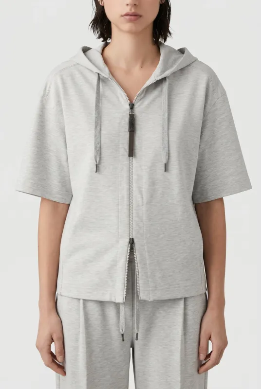 BRUNELLO CUCINELLI WOMEN'S LIGHT GREY RELAXED HOODIE made by Brunello Cucinelli