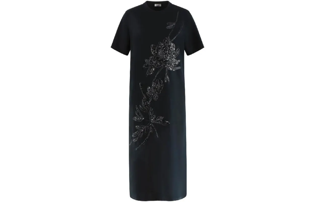 BRUNELLO CUCINELLI WOMEN'S BLACK EMBROIDERED STRAIGHT DRESS made by Brunello Cucinelli