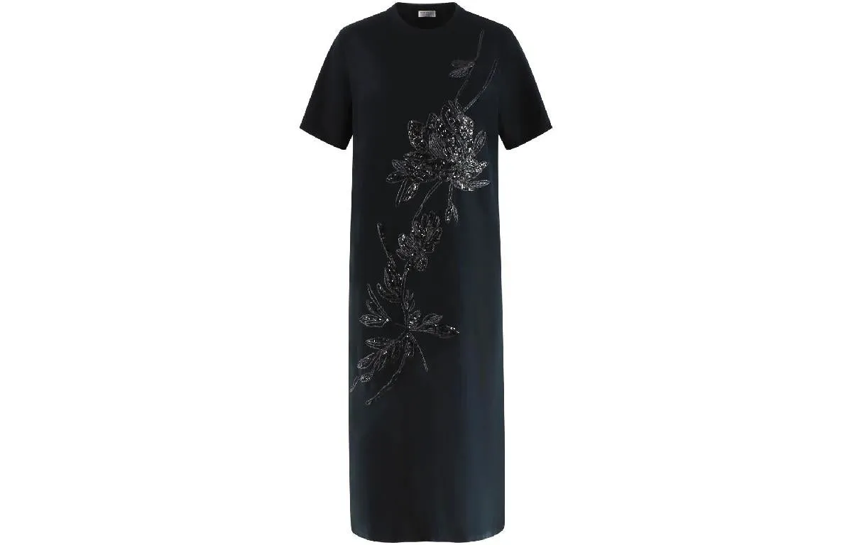 BRUNELLO CUCINELLI WOMEN'S BLACK EMBROIDERED STRAIGHT DRESS sold by Lord & Taylor