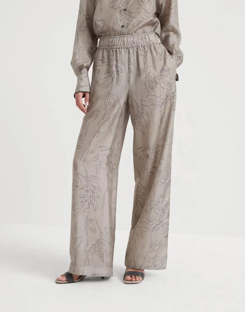 BRUNELLO CUCINELLI WOMEN'S LIGHT BEIGE SILK WIDE TROUSERS sold by Lord & Taylor