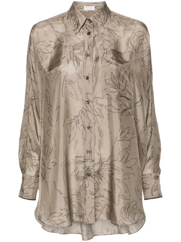 BRUNELLO CUCINELLI WOMEN'S KHAKI SILK OVERSIZED SHIRT made by Brunello Cucinelli