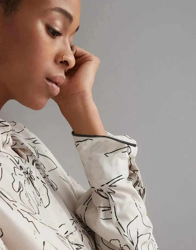 BRUNELLO CUCINELLI WOMEN'S OFF WHITE SILK FLORAL SHIRT sold by Lord & Taylor product image thumbnail 4
