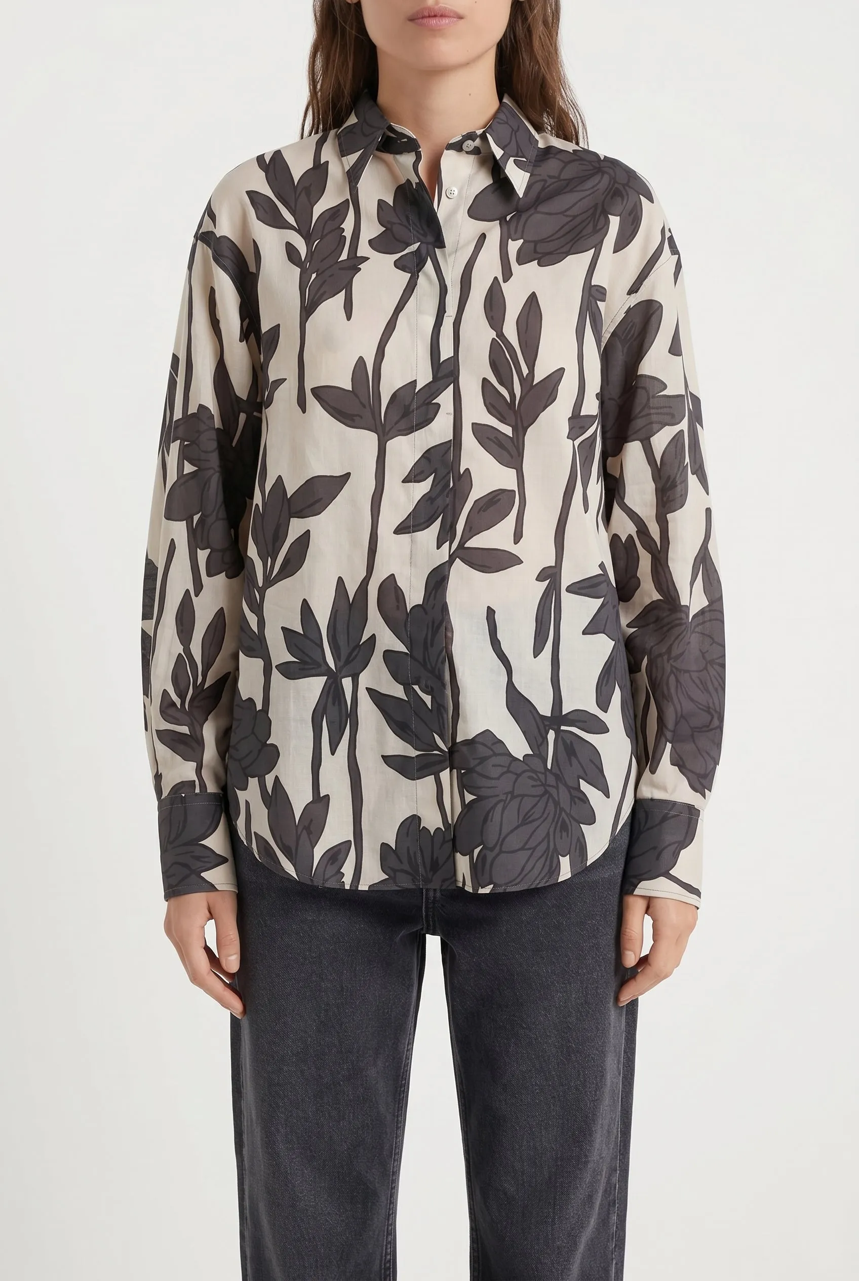 BRUNELLO CUCINELLI WOMEN'S BEIGE FLORAL OVERSIZED SHIRT sold by Lord & Taylor product image thumbnail 3