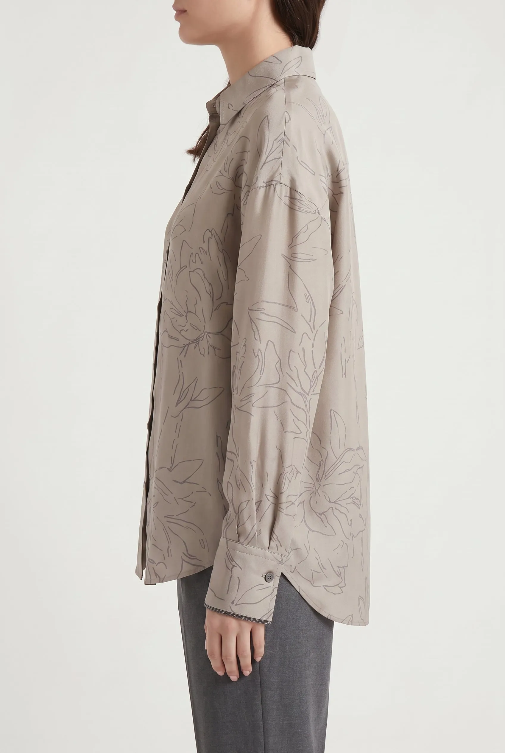 BRUNELLO CUCINELLI WOMEN'S KHAKI SILK OVERSIZED SHIRT sold by Lord & Taylor product image thumbnail 2