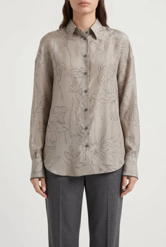 BRUNELLO CUCINELLI WOMEN'S KHAKI SILK OVERSIZED SHIRT made by Brunello Cucinelli