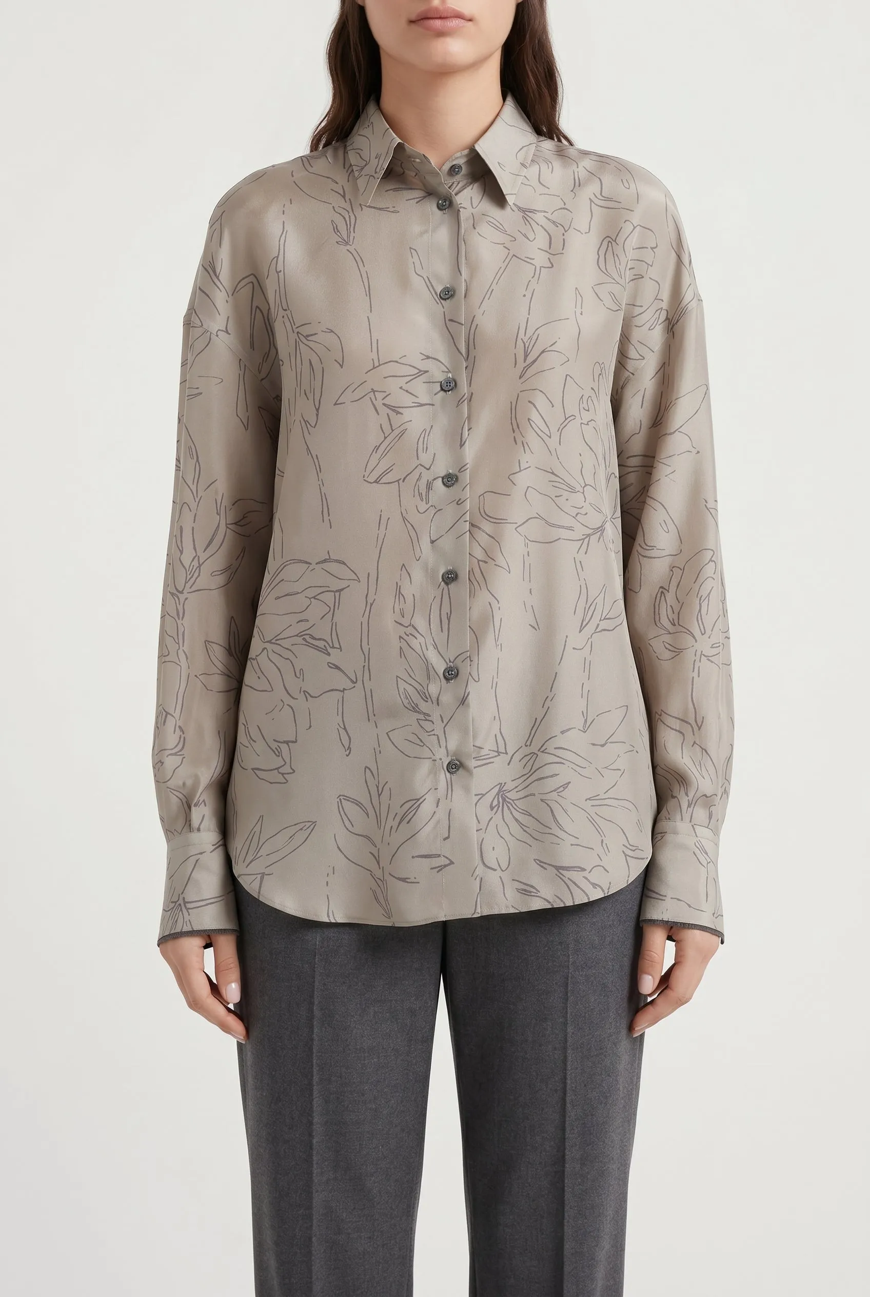 BRUNELLO CUCINELLI WOMEN'S KHAKI SILK OVERSIZED SHIRT sold by Lord & Taylor product image thumbnail 5