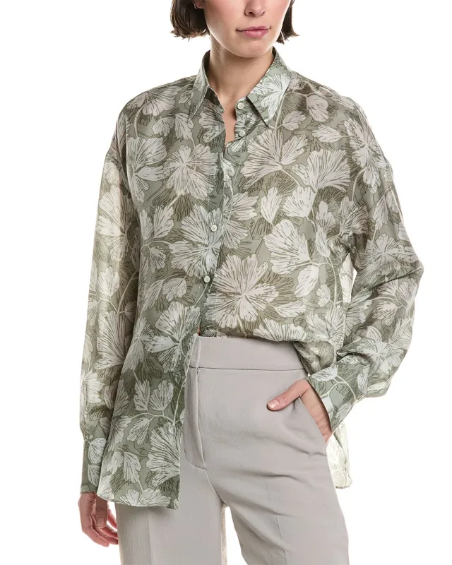 BRUNELLO CUCINELLI WOMEN'S GREEN SILK FLORAL SHIRT made by Brunello Cucinelli