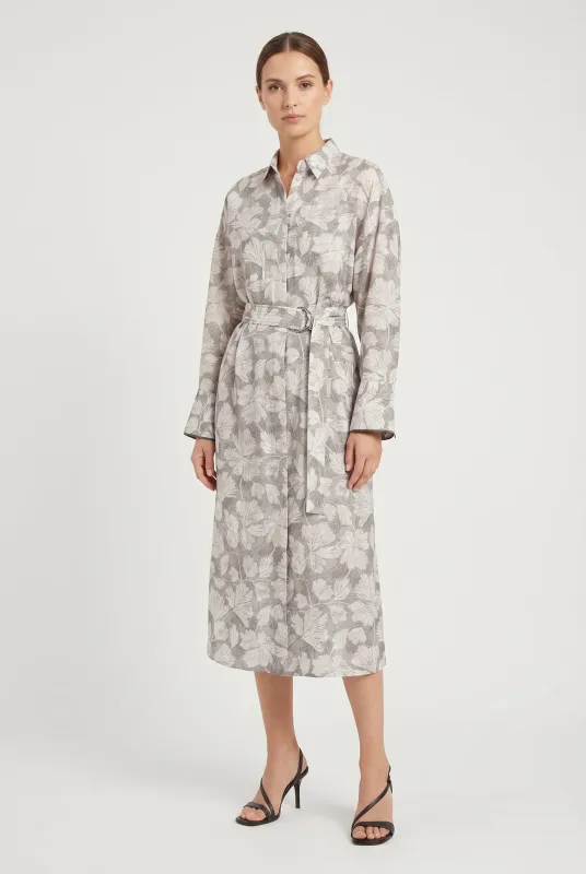 BRUNELLO CUCINELLI WOMEN'S LIGHT GREY SILK SHIRT DRESS made by Brunello Cucinelli