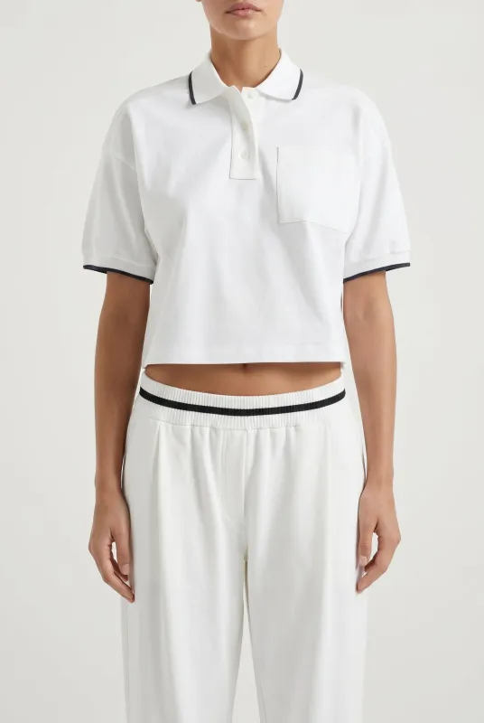 BRUNELLO CUCINELLI WOMEN'S WHITE CROPPED POLO SHIRT made by Brunello Cucinelli