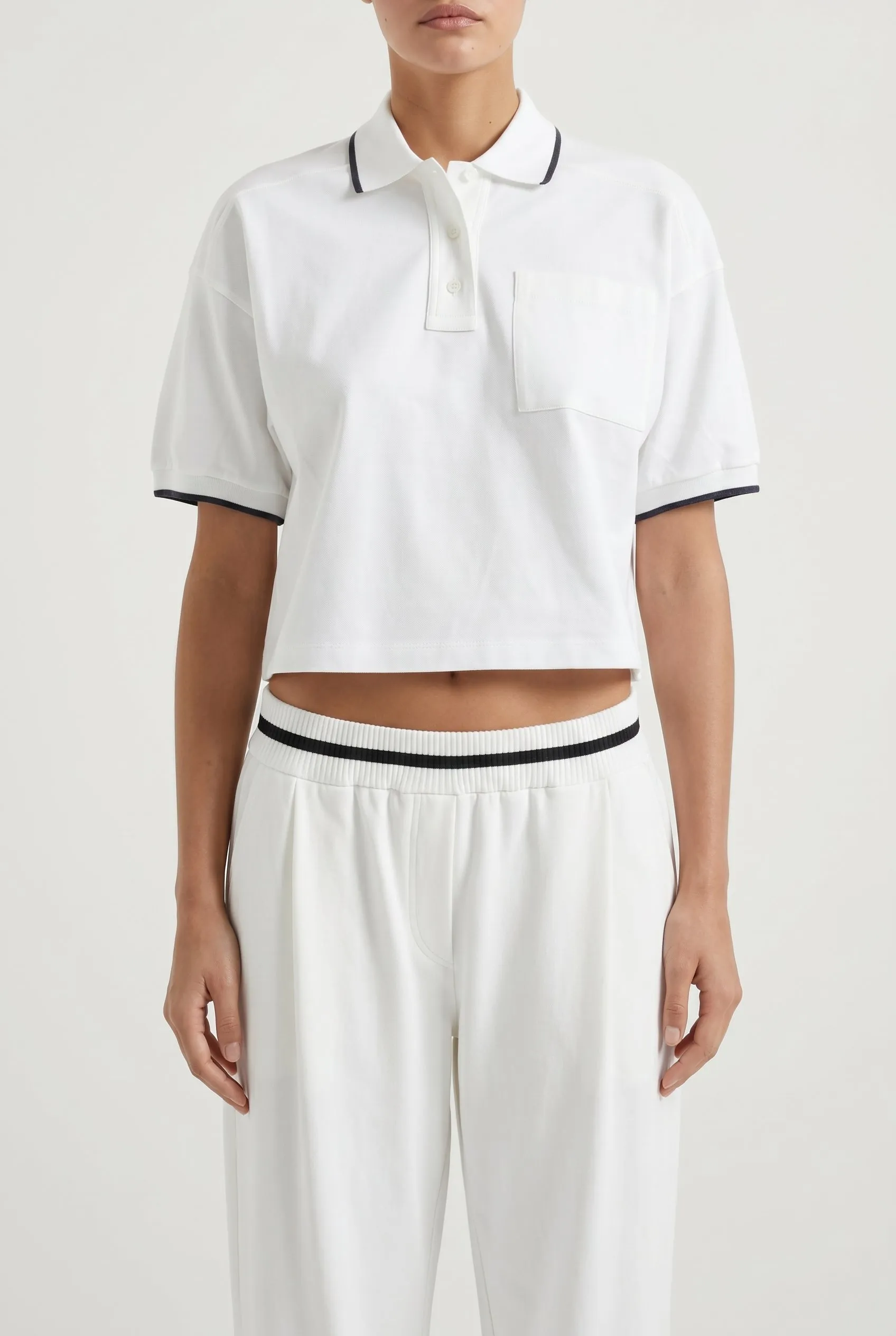 BRUNELLO CUCINELLI WOMEN'S WHITE CROPPED POLO SHIRT sold by Lord & Taylor