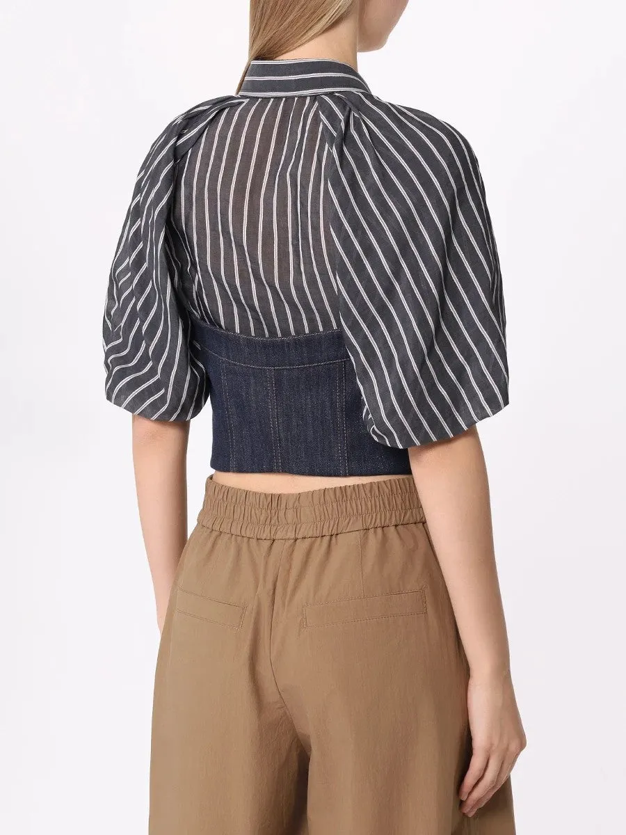 BRUNELLO CUCINELLI WOMEN'S BLUE COTTON BLEND STRAPLESS BUSTIER TOP sold by Lord & Taylor product image thumbnail 3