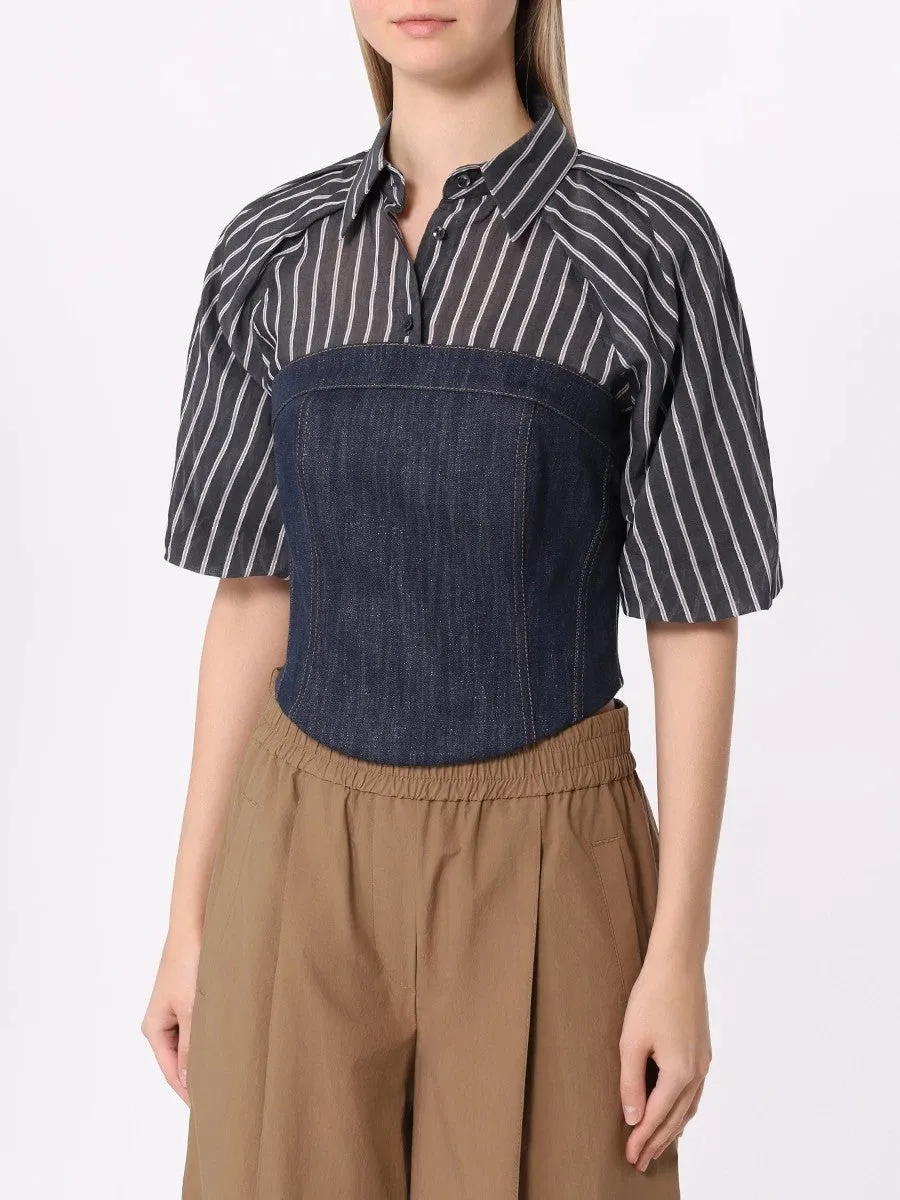 BRUNELLO CUCINELLI WOMEN'S BLUE COTTON BLEND STRAPLESS BUSTIER TOP sold by Lord & Taylor product image thumbnail 4