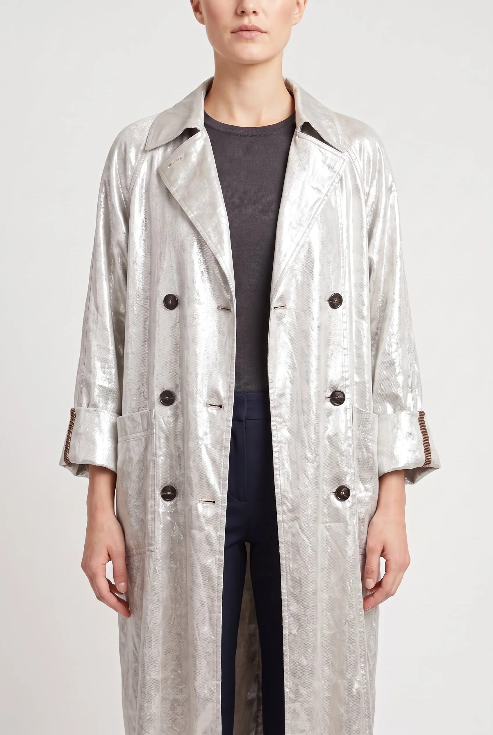 BRUNELLO CUCINELLI WOMEN'S LIGHT SILVER LONG COAT sold by Lord & Taylor