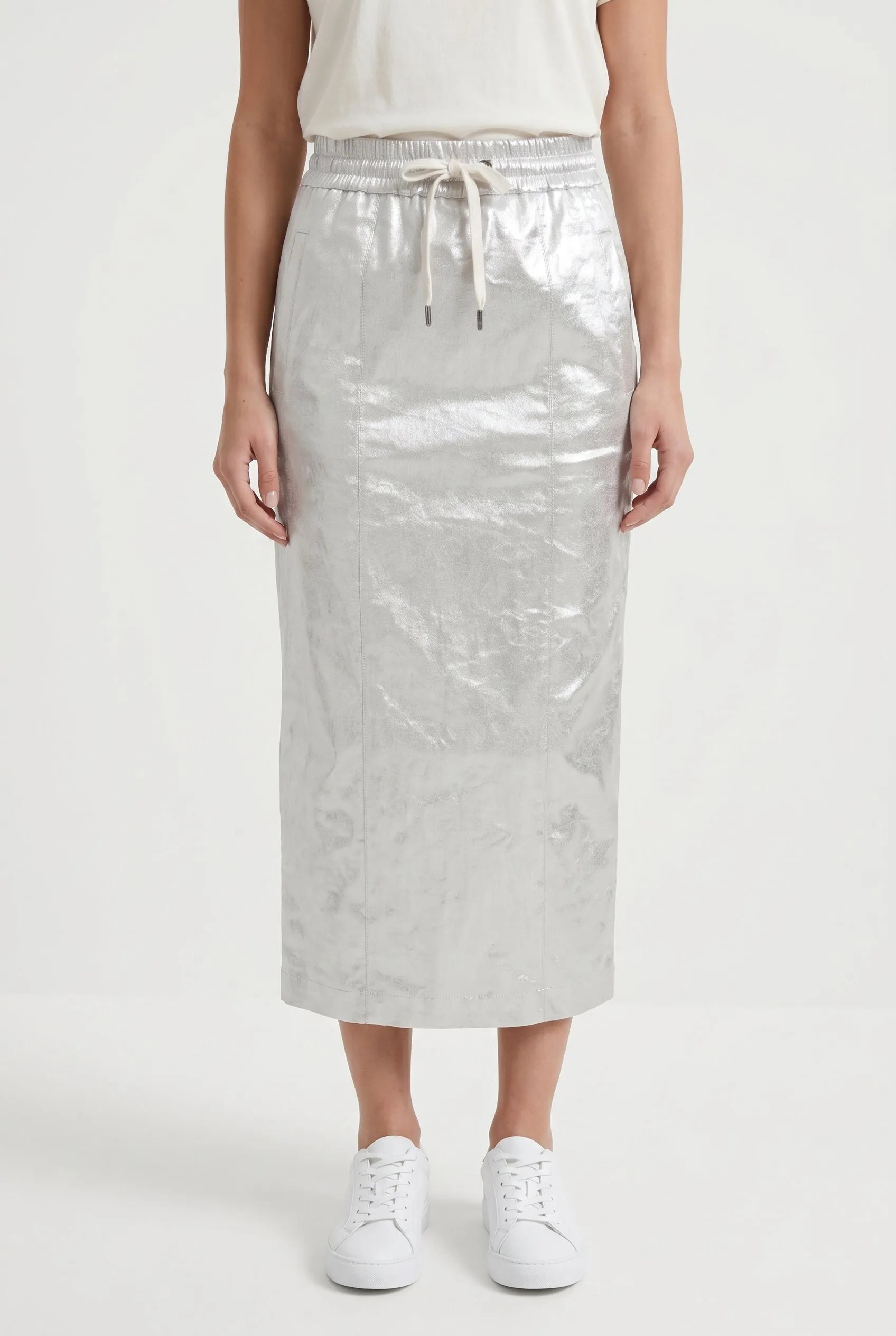 BRUNELLO CUCINELLI WOMEN'S SILVER LINEN BLEND STRAIGHT SKIRT sold by Lord & Taylor
