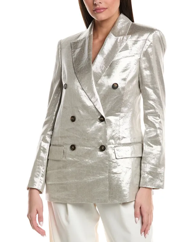 BRUNELLO CUCINELLI WOMEN'S LIGHT SILVER LINEN BLAZER made by Brunello Cucinelli