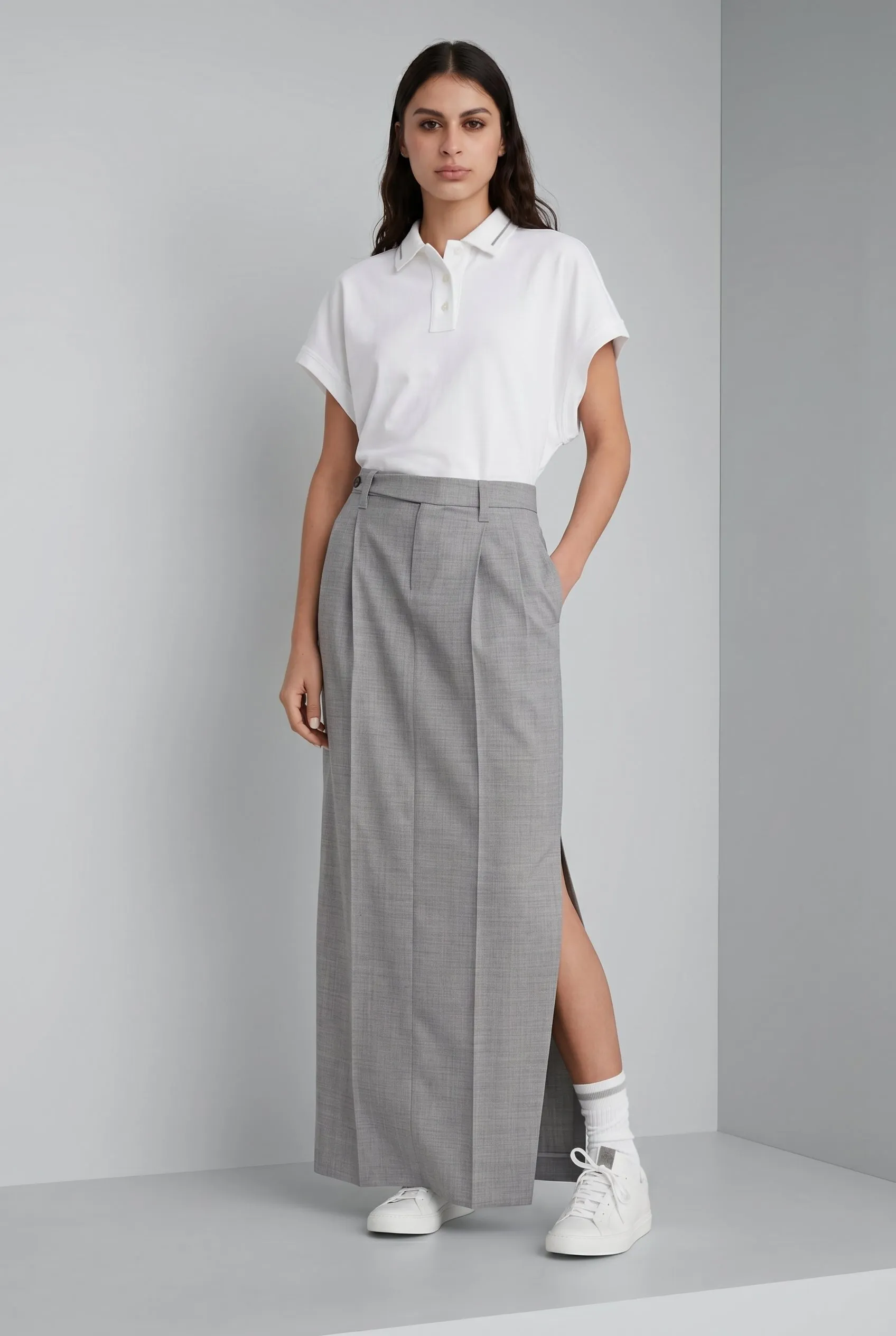 BRUNELLO CUCINELLI WOMEN'S LIGHT GREY WOOL SKIRT sold by Lord & Taylor