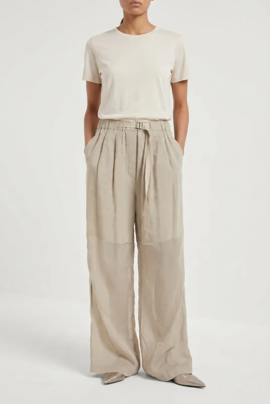 BRUNELLO CUCINELLI WOMEN'S LIGHT BEIGE WIDE LEG TROUSERS made by Brunello Cucinelli