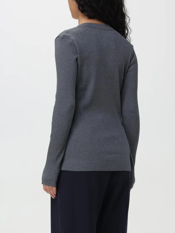 BRUNELLO CUCINELLI WOMEN'S DARK GREY RIBBED V NECK SHIRT made by Brunello Cucinelli