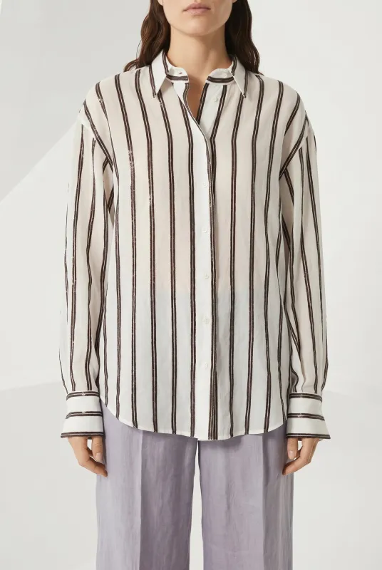 BRUNELLO CUCINELLI WOMEN'S WHITE STRIPED RELAXED SHIRT made by Brunello Cucinelli
