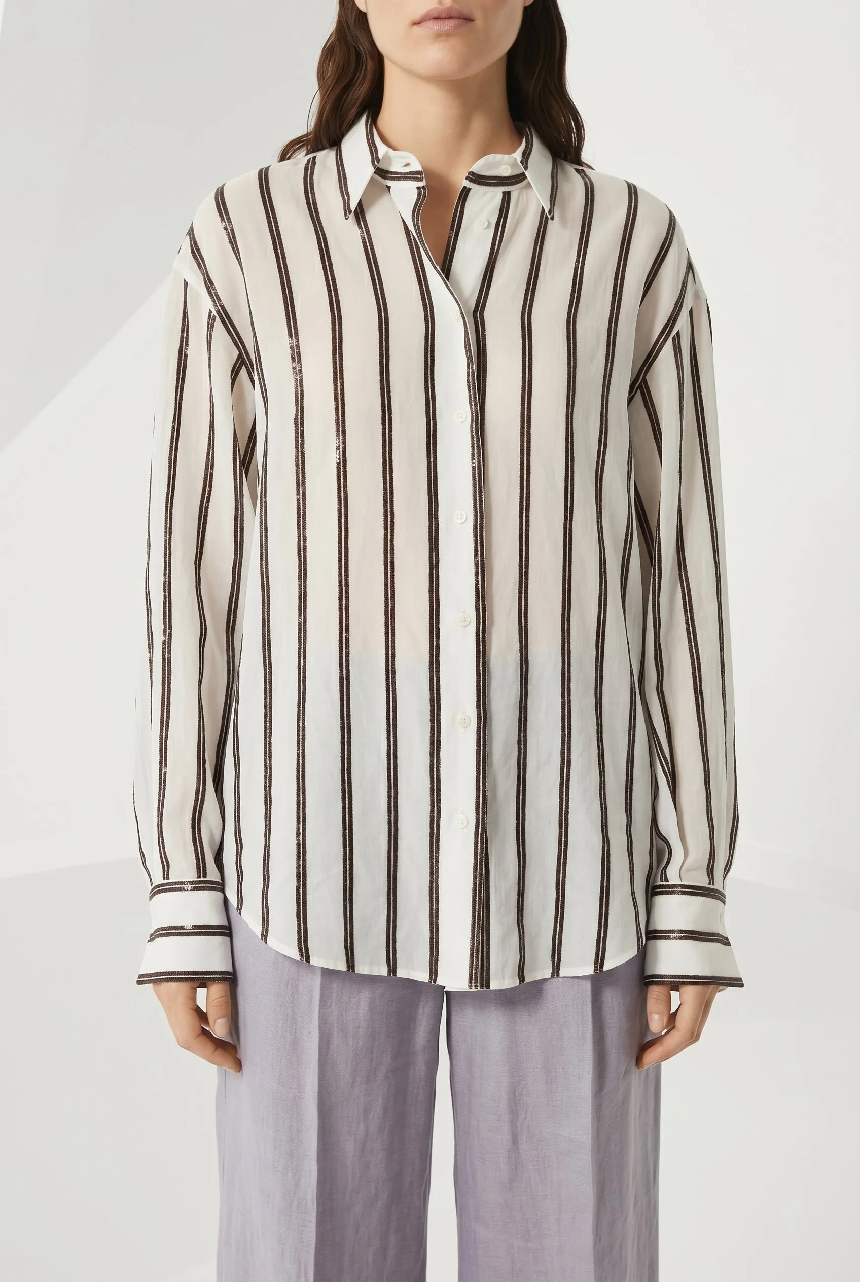 BRUNELLO CUCINELLI WOMEN'S WHITE STRIPED RELAXED SHIRT sold by Lord & Taylor product image thumbnail 4