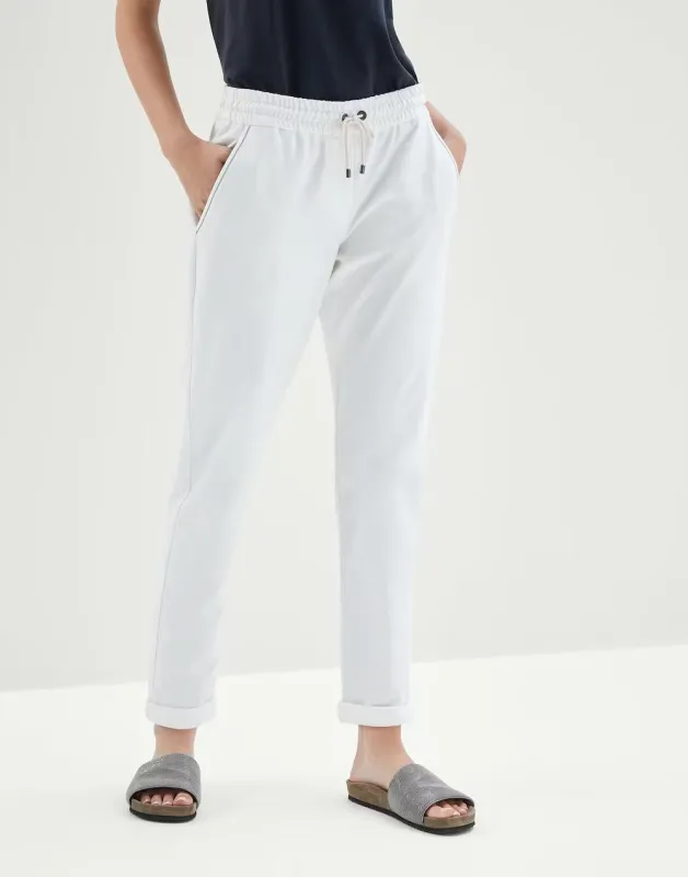 BRUNELLO CUCINELLI WOMEN'S OFF WHITE COTTON JOGGER TROUSERS made by Brunello Cucinelli