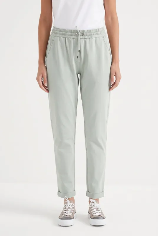 BRUNELLO CUCINELLI WOMEN'S LIGHT GREEN COTTON TROUSERS made by Brunello Cucinelli