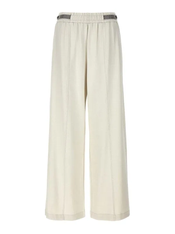 BRUNELLO CUCINELLI WOMEN'S OFF WHITE RELAXED COTTON TROUSERS made by Brunello Cucinelli
