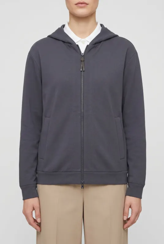 BRUNELLO CUCINELLI WOMEN'S DARK GREY ZIP HOODIE made by Brunello Cucinelli