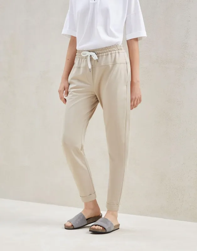 BRUNELLO CUCINELLI WOMEN'S BEIGE TAILORED DRAWSTRING TROUSERS made by Brunello Cucinelli