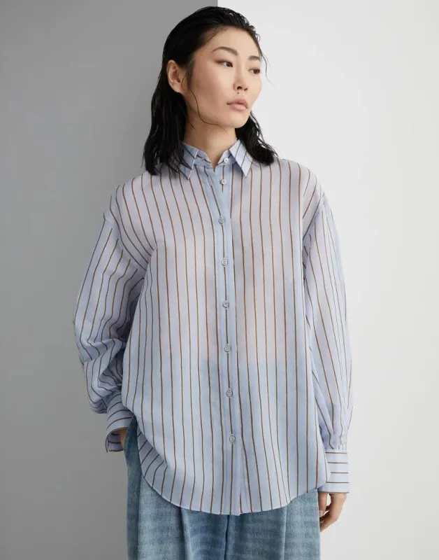 BRUNELLO CUCINELLI WOMEN'S LIGHT BLUE STRIPED SHIRT made by Brunello Cucinelli