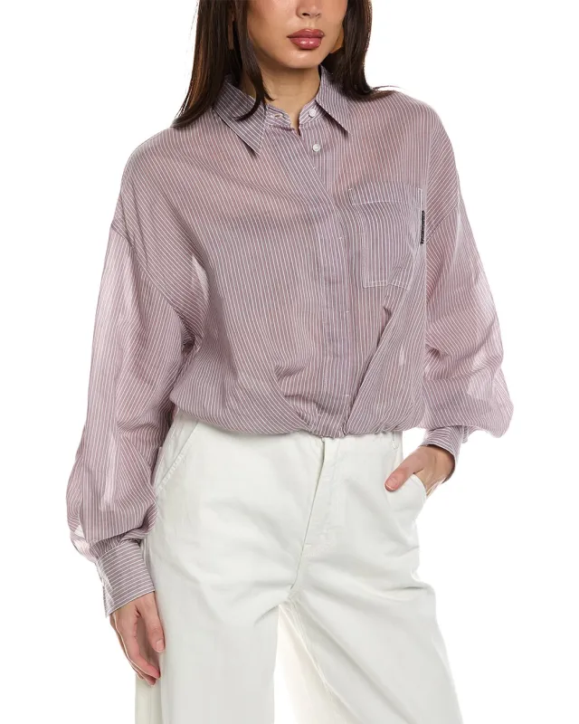 BRUNELLO CUCINELLI WOMEN'S LIGHT PURPLE SILK COTTON SHIRT made by Brunello Cucinelli