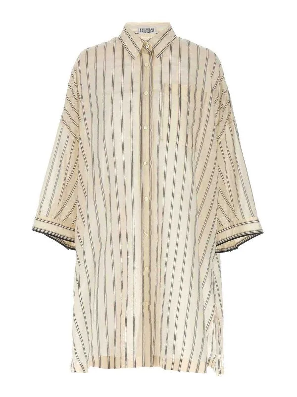 BRUNELLO CUCINELLI WOMEN'S BEIGE SILK BLEND OVERSIZED SHIRT made by Brunello Cucinelli