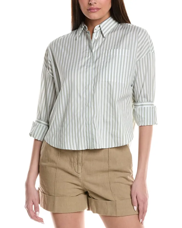 BRUNELLO CUCINELLI WOMEN'S LIGHT GREEN STRIPED SHIRT made by Brunello Cucinelli
