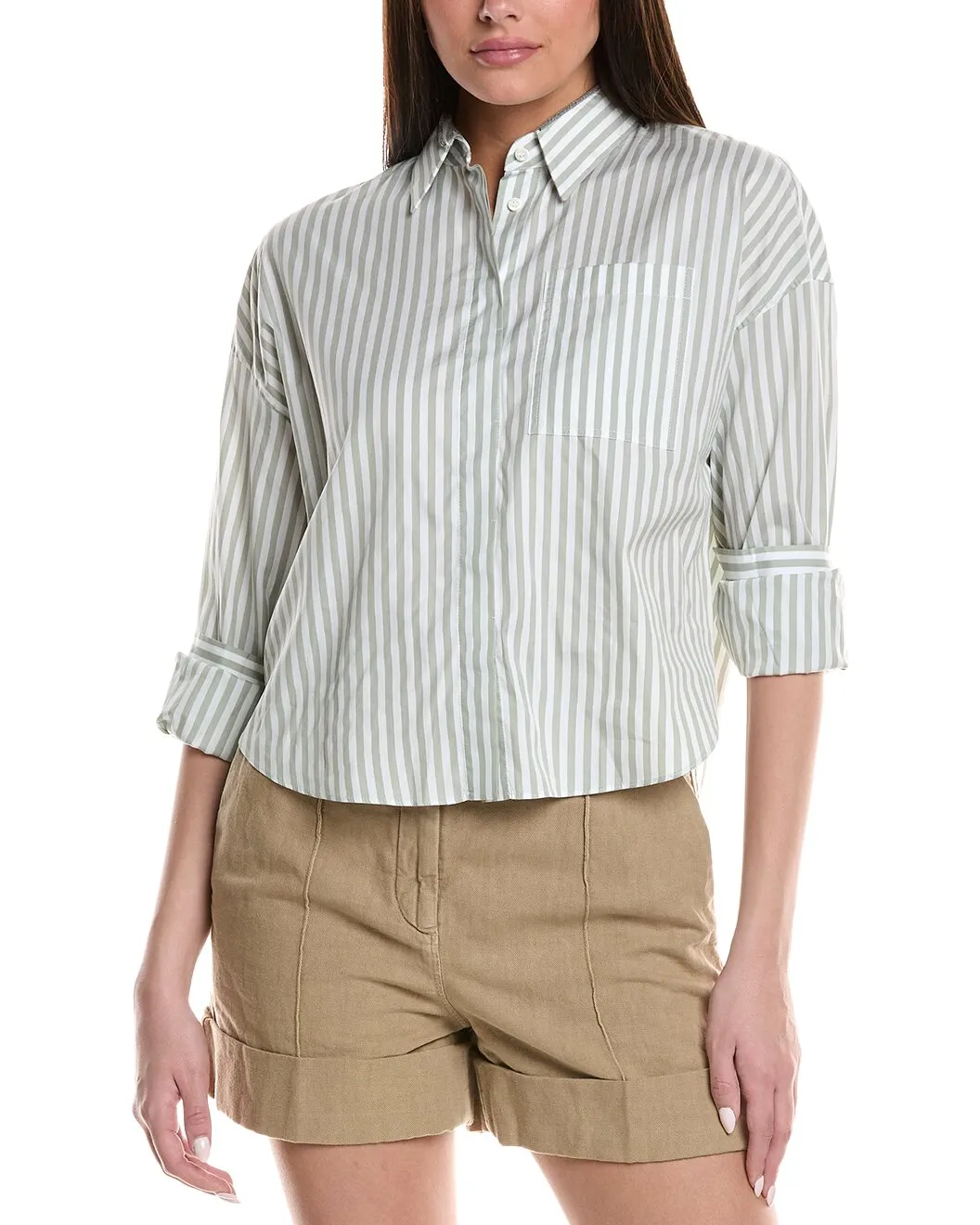 BRUNELLO CUCINELLI WOMEN'S LIGHT GREEN STRIPED SHIRT sold by Lord & Taylor product image thumbnail 5