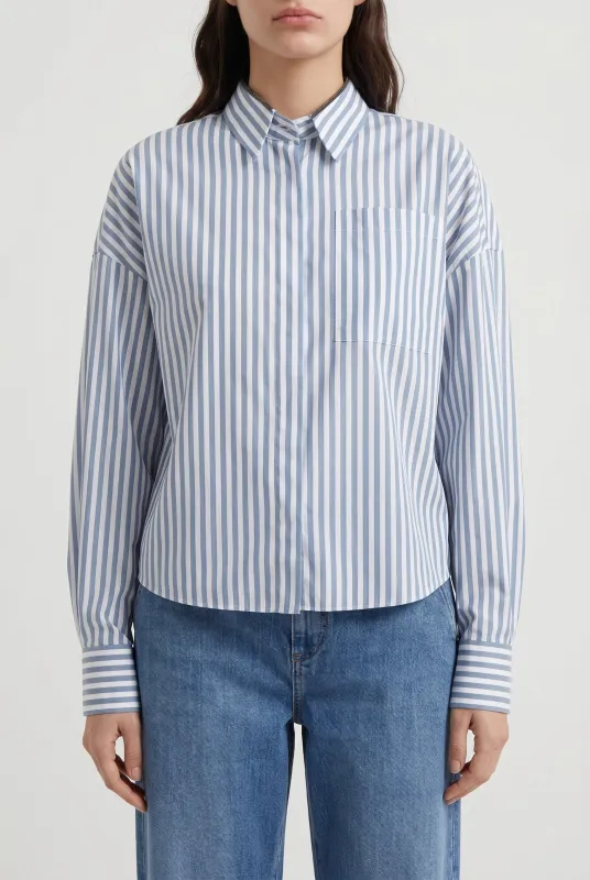 BRUNELLO CUCINELLI WOMEN'S BLUE STRIPED COTTON SILK SHIRT made by Brunello Cucinelli